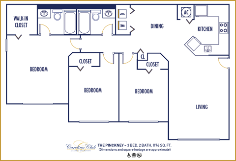 Floor plan for 3 beds, 2 baths